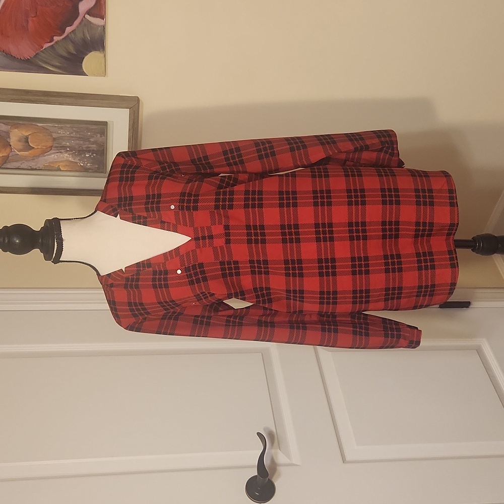 Michael Kors red and black plaid tunic shirt size Medium